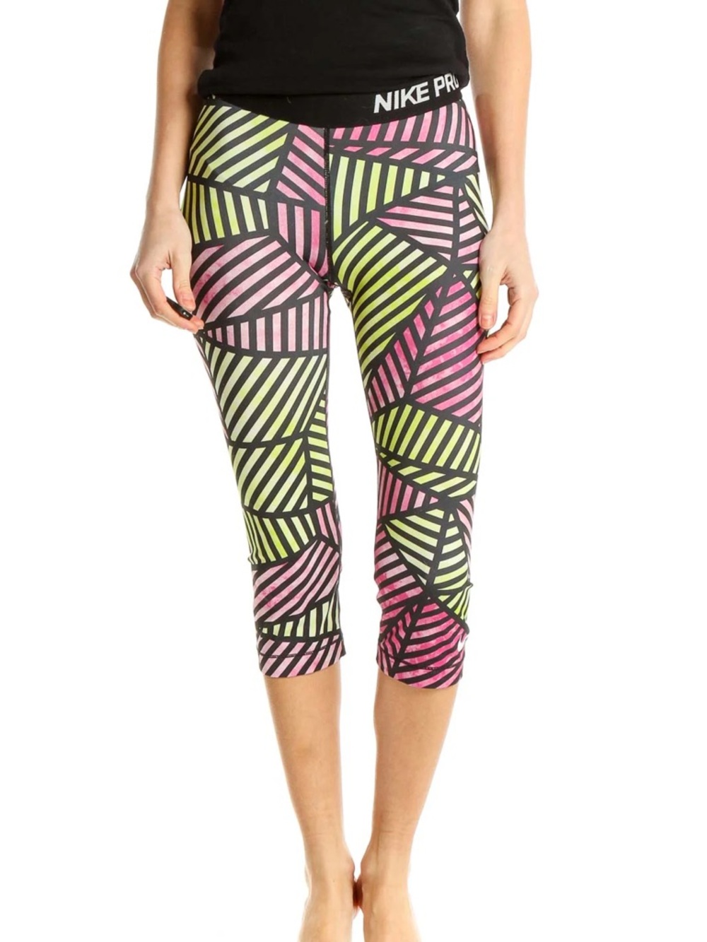Nike Pro Pink & Lime Geometric Capri Leggings